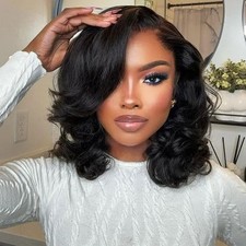 12 Inch Bob Wig Human Hair Glueless 13X4 HD Lace Front Wigs Pre Plucked 180 D...