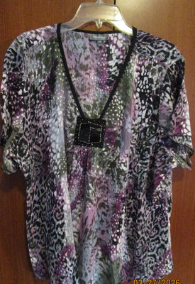 Essentials Tunic Top Beaded Neckline Sz 3X 100% Cotton Bust 58 Length 25 in