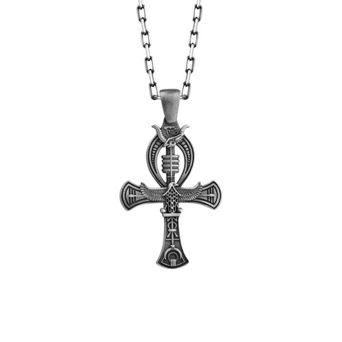 Silverly Collier Croix Ankh en Argent Sterling pour Hommes et Femmes | Pendentif Croix Égyptienne en Argent 925 sur Chaîne Gourmette de 45cm | Collier avec Symbole Spirituel Ancien