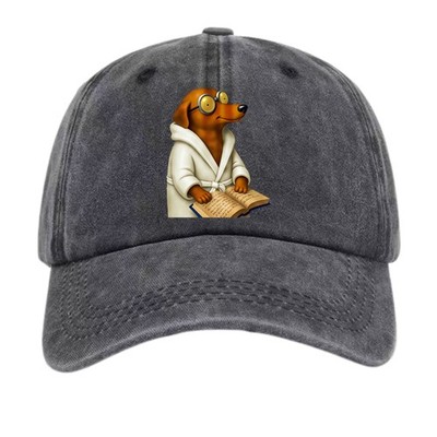 Reading Dachshund Vintage Washed Baseball Cap, Book Lover Dog Hat