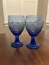 Vintage Libbey Glass Hobnail Cobalt Blue Goblet glasses set of 2