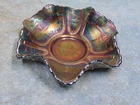 Vintage Fenton Blue Carnival Glass Fluted Bowl with Sailboats & Trees
