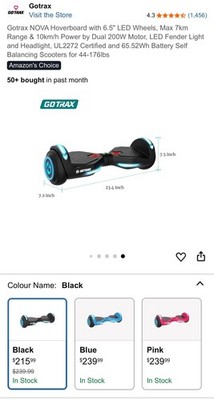 Gotrax Nova Self Balancing Scooter with 6.5 LED Wheels Black Brand