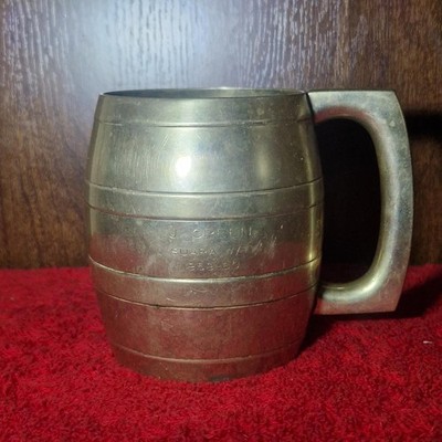 Vintage Zinnfass Krug J. Grün mit Etikett - Mid Century
