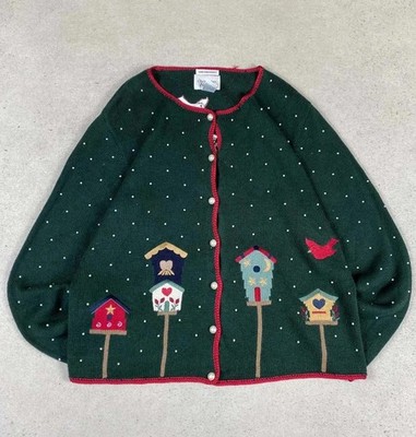 Christopher & Banks Pullover Strickjacke Vintage Sweat Bj. 1990 Selten Embroided Bird 