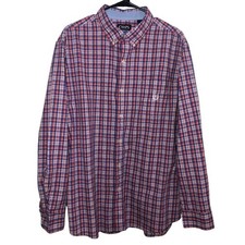 Chaps XL Shirt Plaid Long Sleeve Easy Care Button-Down Red White Blue Casual