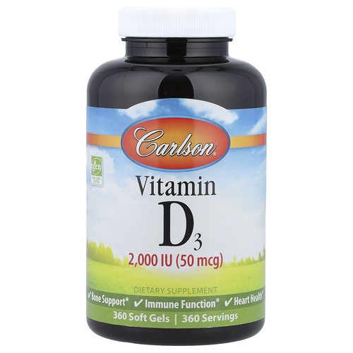 Carlson Labs Vitamin D3 2 000 IU 50 mcg  360 Soft Gels Casein-Free, Gluten-Free,