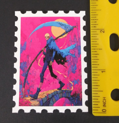 Grim Reaper On Stone Bridge Stamp Sticker (R)