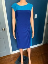 Chaps Two-Tone Blue Midi Dress