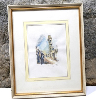 Aquarell Bethlehem 1983 von Wolgang Pöhlmann mit Rahmen