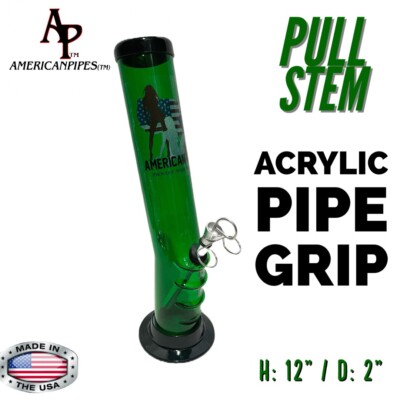 INHALE ️ 2X12'' GRIP ACRYLIC HOOKAH WATER PIPE WITH PULL STEM MADE IN THE USA