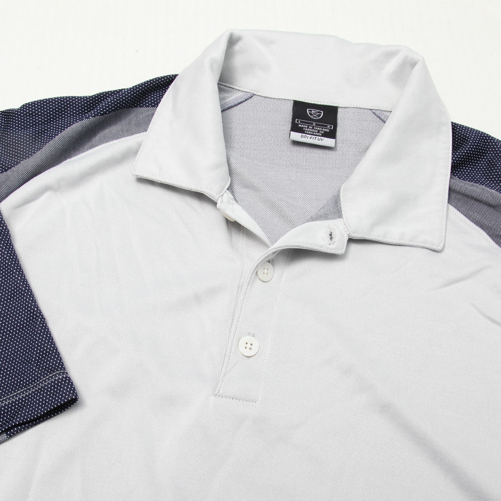 Nike Polo Shirt Mens Large Gray Blue Polk Dots Dri Fit UV No Logo Golf