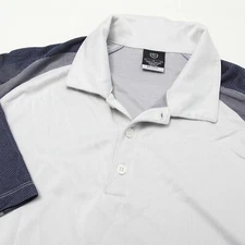 Nike Polo Shirt Mens Large Gray Blue Polk Dots Dri Fit UV No Logo Golf