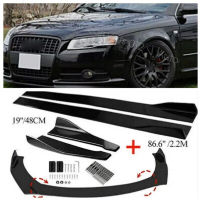 For Audi A4 S4 A5 8E B6 Front Bumper Lip Splitter Spoiler Diffuser+Side Skirts
