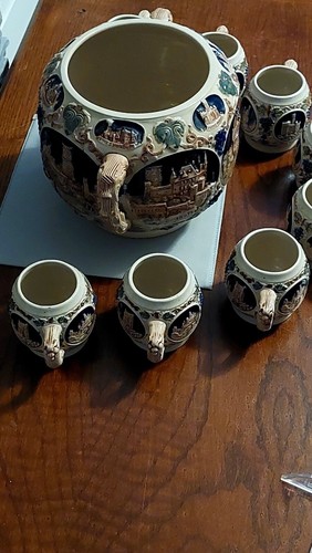 "Original Gerzit" Gerz W. Germany 9 pc. ceramic Punch Bowl Set - Picture 6 of 15