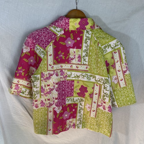 Multiples Women’s Top Large Pink And Green Floral Blouse Overshirt Half Sleeve - Picture 5 of 13