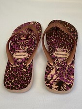 Havaianas Flip Flops 9/10 Pink Leopard Print Summer Beach