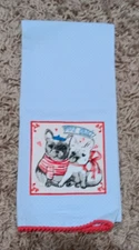 French Bulldog Blue Polka Dot Embroidered Kitchen Tea Hand Towel 100% Cotton