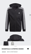 Boys Adidas Essentials 3- Strpies Hoodie 11-12 Y