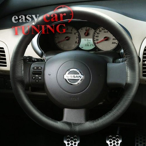 Fits Nissan Micra K12 20022010 Black Real Genuine Leather Steering