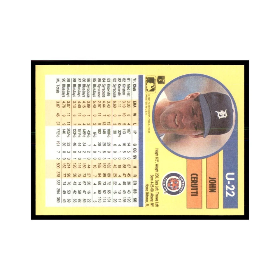 1991 Fleer Update John Cerutti Baseball Cards #U-22 - Image 2 of 3