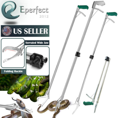 47/52'' Foldable Snake Tongs Reptile Grabber Catcher Stick Wide Jaw Handling Tool