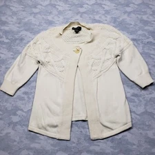 Eddie Bauer Cardigan Sweater Womens Medium Beige Angora Rabbit Hair Blend...