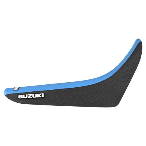 2001-2024 Suzuki DR 650 gripper seat cover BLACK/LIGHT BLUE standard #244 LOGO - Picture 2 of 5
