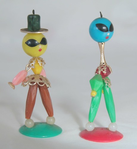 Pair Vintage Alien Bead People Hong Kong 1980s / Postmodern Memphis Colours - Picture 6 of 8