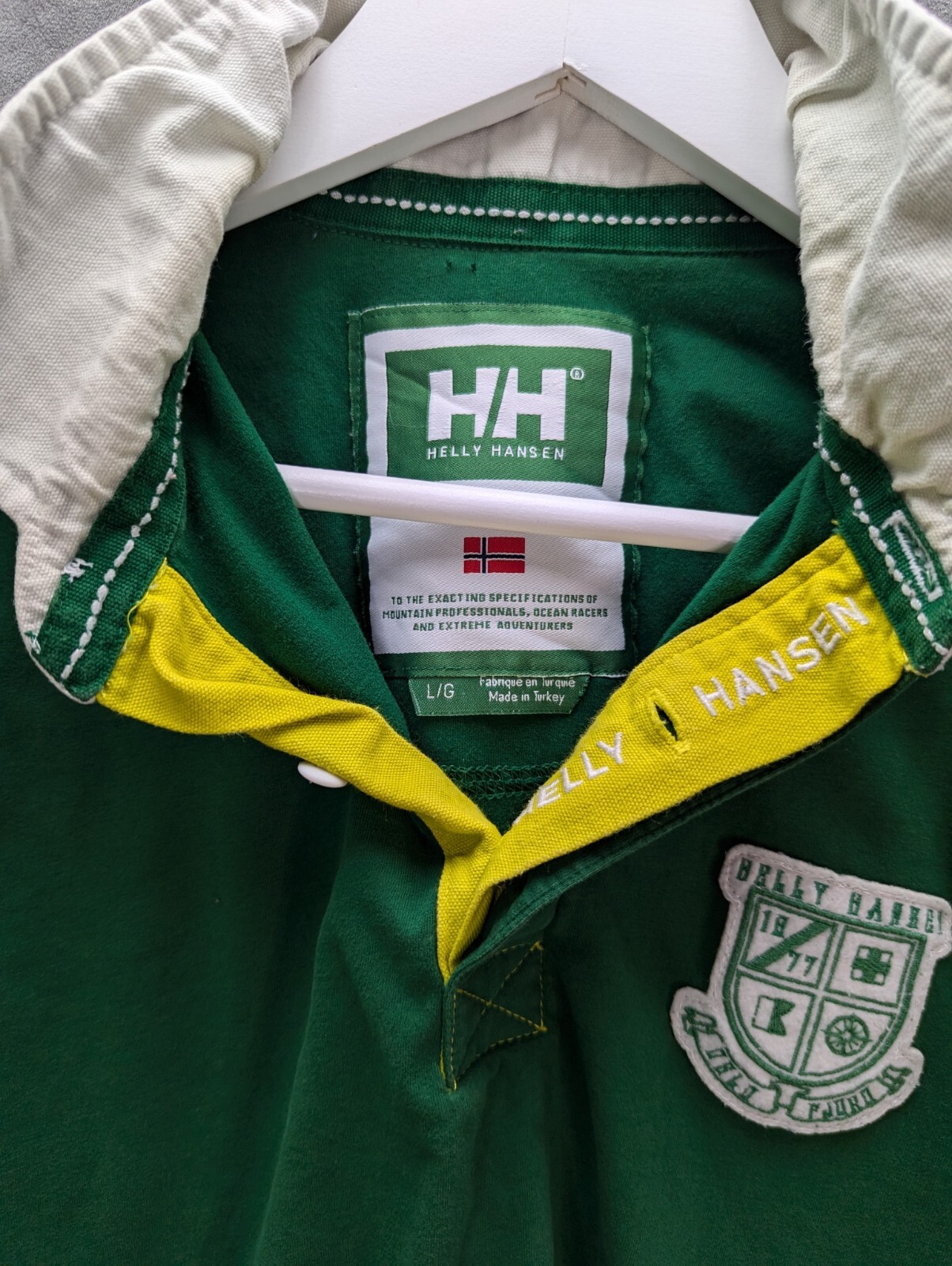 Helly Hansen Men Rugby Polo Shirt Size Large Green Long Sleeve Cotton  Slim Fit image 6