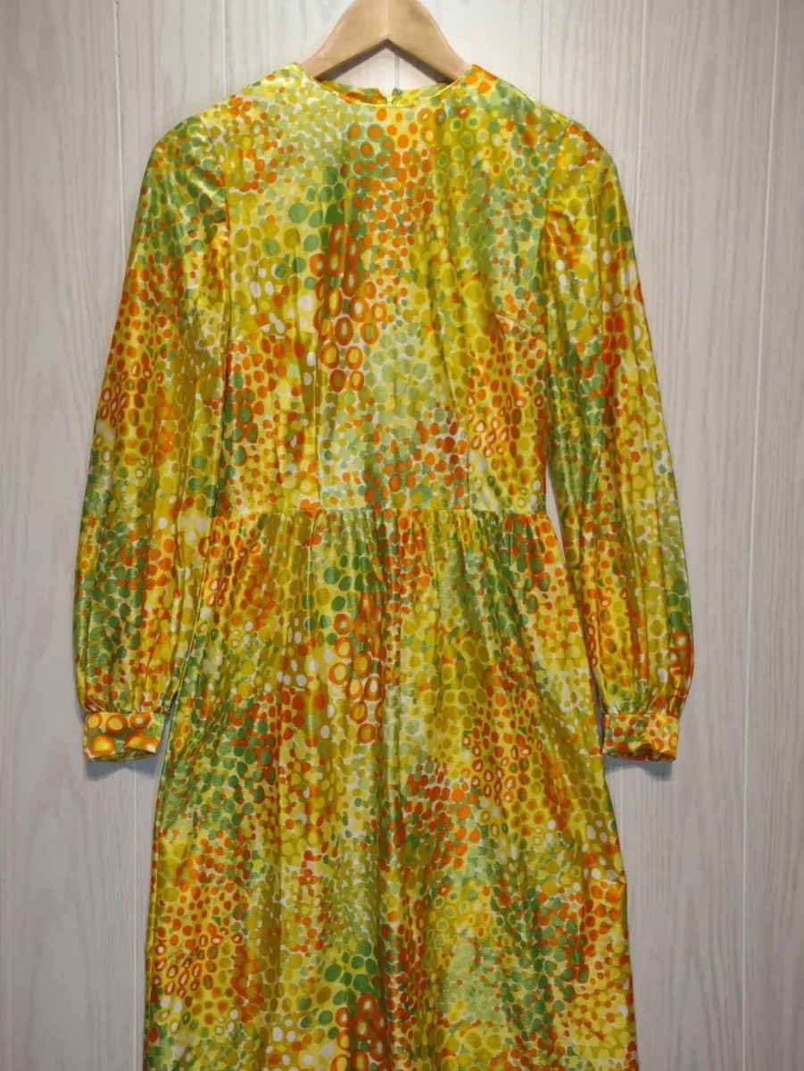 long sleeve gogo dress Gogo Dress ~ Sz Sm Multi Color Long Sleeved Zip Up Handmade Knee Length Vtg  70s