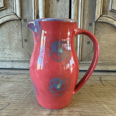 Pauline Zelinski Ceramics Pottery Pitcher Hand Thrown 5'' Signed Red Floral UK