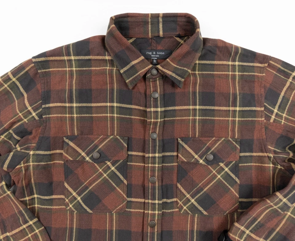 Sobrecamisa de franela Rag & Bone para hombre XLarge marrón con botones correa para el puño a presión adulto Foto 2 de 4