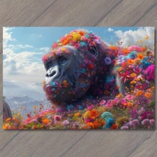 Art Print Gorilla Covered Flowers Cute Colorful Unreal Strange Fun Unusual Big