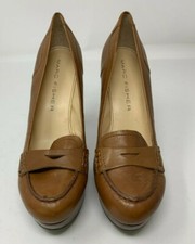 Marc Fisher KEEPS Brown Leather Platform Heel Penny Loafers Size 9 1/2 M READ