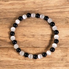 Protection Bracelet 6mm Black Tourmaline Selenite Bracelet Boho Style