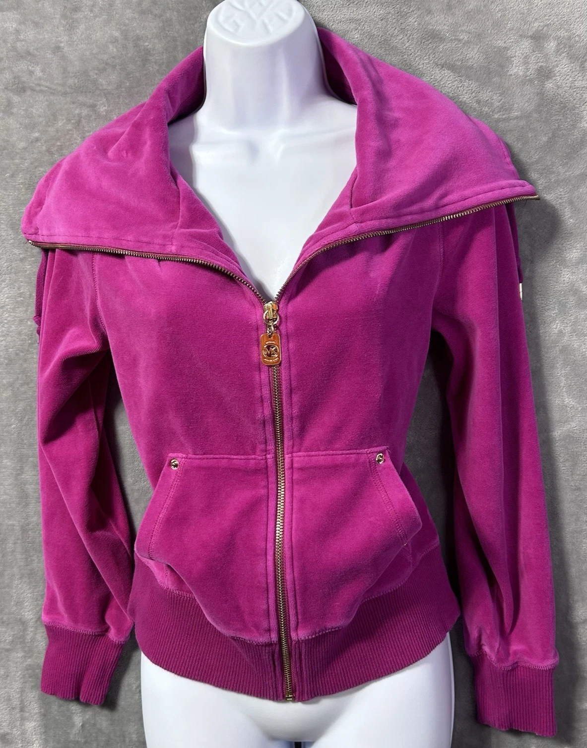 Michael Kors Felpa con Cappuccio Velour Piccola Rosa Oro Zip MK Logo Track Jacket
