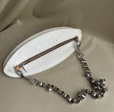Bimba Y Lola Pelota White Pebbled Leather Silver Chain Bag