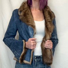 Gold East Spain Women's Vintage Vtg Suede Leather Jacket M Med Medium Blue Brown