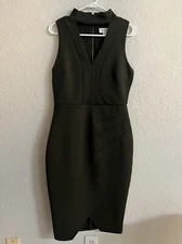 Bisou Bisou Olive Army Green Midi Knee Sleeveless Pencil Dress Sz 8 Bodycon Halt