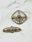 2 14k Gold Krementz Brooches One Art Nouveau One Art Deco c.1920's Pearl Diamond