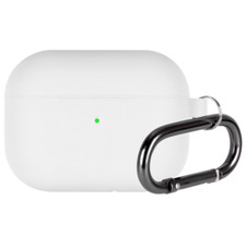 for Airpods Pro Mercury Rubber Silicone Case Cover W/Carabiner Clip WHITE