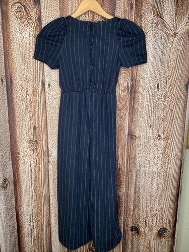 Zara Girls Gray Blue Striped One Piece Jumpsuit Size 9/134 Sort Sleeve Wide Leg - Picture 2 of 5
