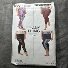 Simplicity 8327 Plus Size Leggings Pattern 1X–5X 22-40W Knit Pants Lace Gym