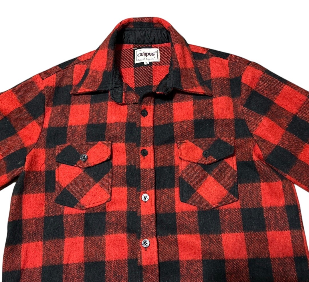 70s USA製 CAMPUS CPOジャケット ヘビーネルジャケット 裏ボア Vintage 70s Campus Wool Linen Buffalo Plaid Shirt Jacket CPO