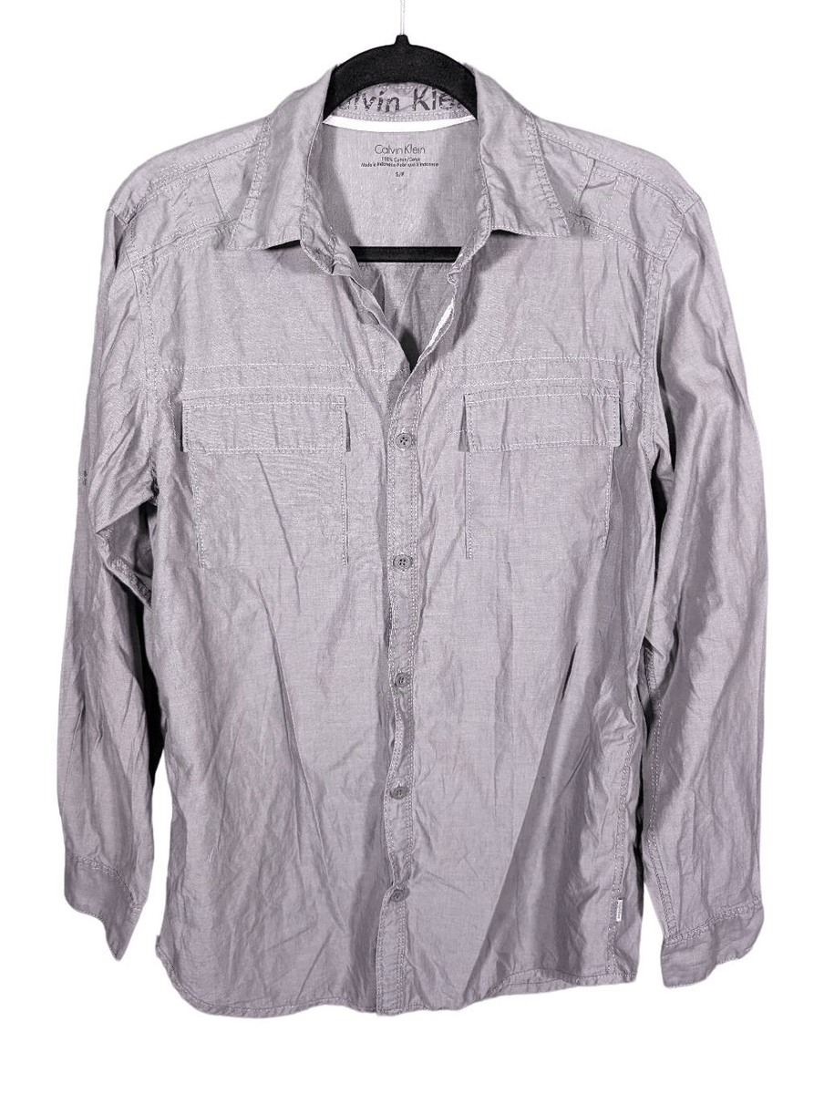 Calvin Klein Long Sleeve Button Up Gray Casual Shirt Women Size S