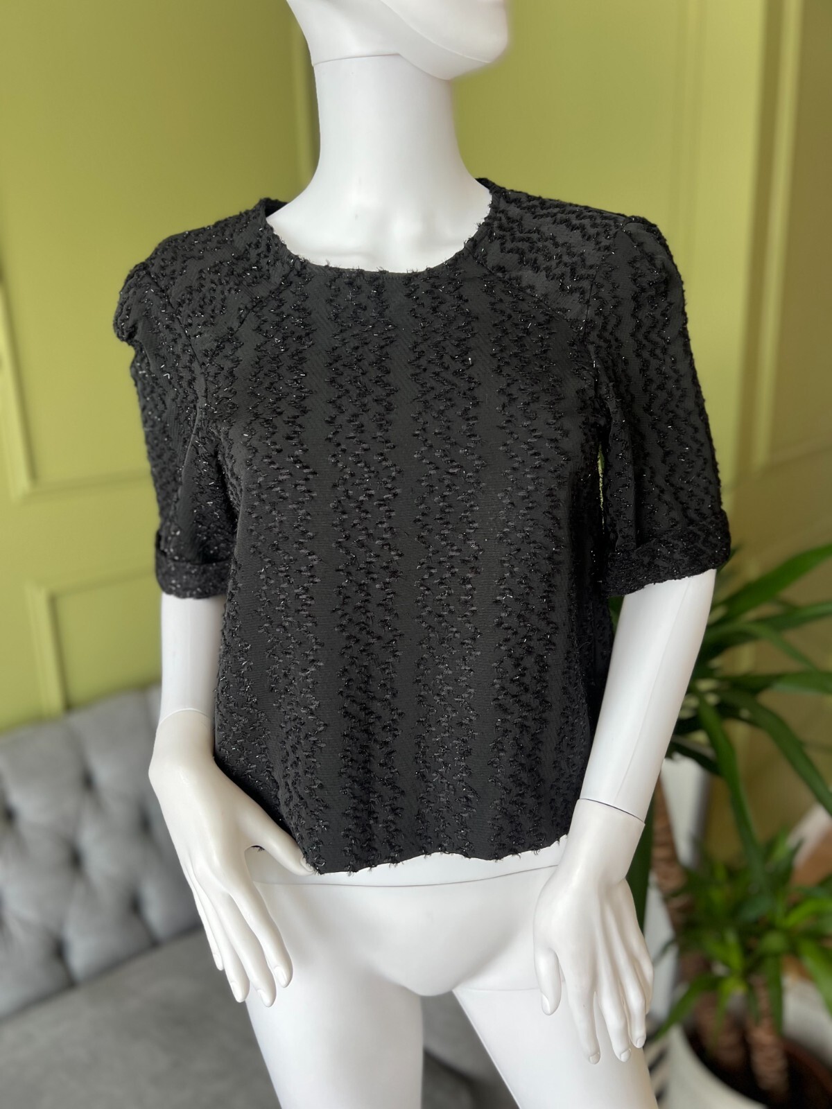 MAJE Top Blusa Negra Brillo Brillo Top Talla 1 UK 8 Talla S