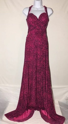 New Riva Designs Fuchsia Black Leopard Formal Dress #6535 Women Size 4 - Picture 2 of 10