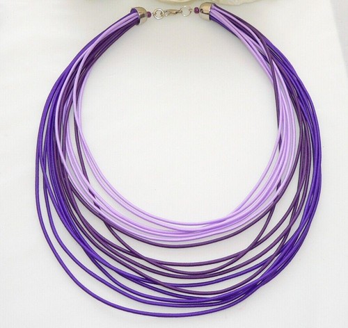 Kette Halskette Collier Statement Textil mehrreihig lila flieder  393f - Bild 6 von 9