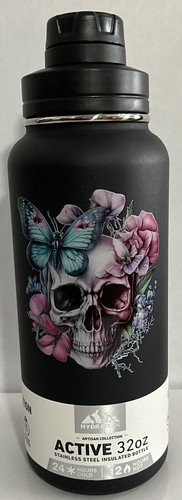 Hydrapeak Totenkopf & Blumen Nomade 32 Unzen Stahlbecher mit Klappdeckel & Tragegriff